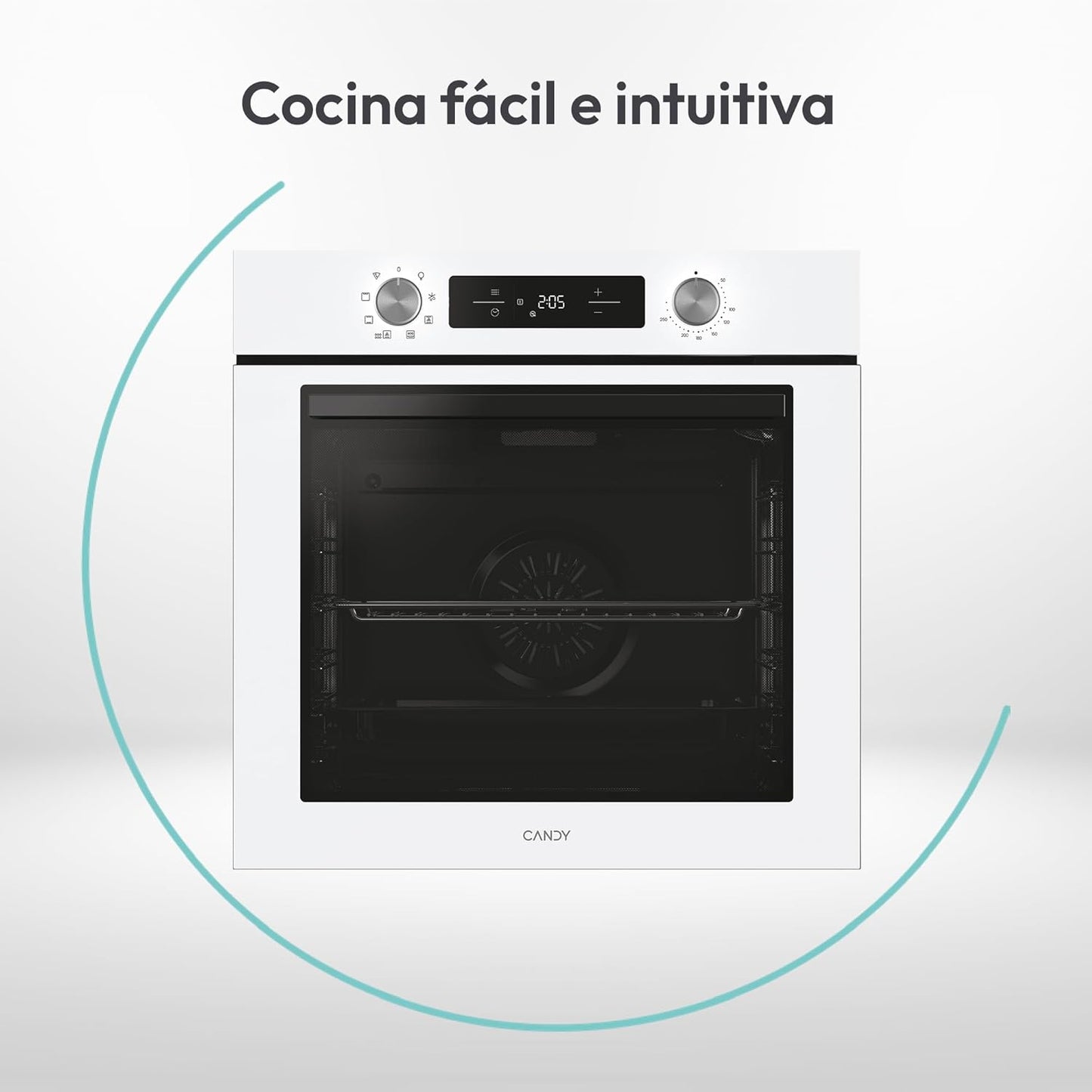 Candy Bake 600 CA6 N3T1HTW Horno Multifunción, 78L, Recetas a través de app hOn, 1 Bandeja y 1 Rejilla, Limpieza Hidrolítica, Convección + Ventilador, 9 Funciones, Ready UX, Blanco