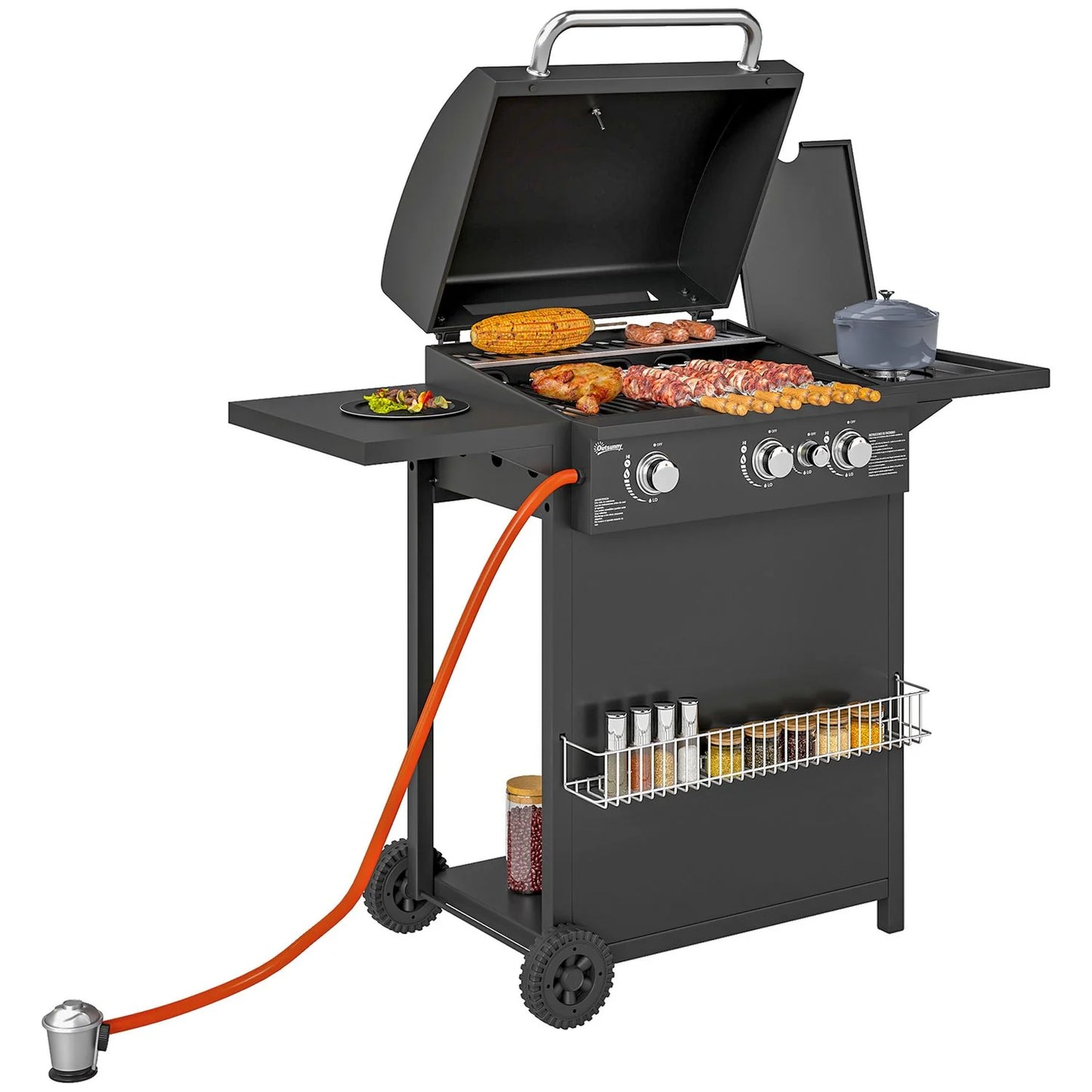 Barbacoa De Gas De Acero Abs 123x57x98 Cm-outsunny. Negro