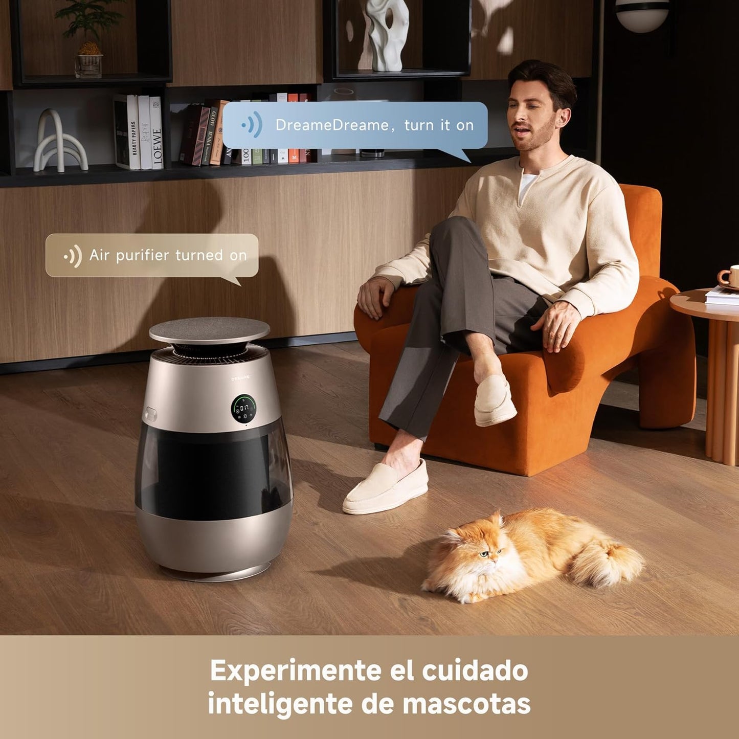 DREAME AP10 Purificador de Aire Para Hogares Con Mascotas, Sistema 360° Alta Presión Negativa, Purificación 5 Etapas Que Captura Pelo y Olores, Transparente, Tapa Curva, Luz Eco, Control Con App