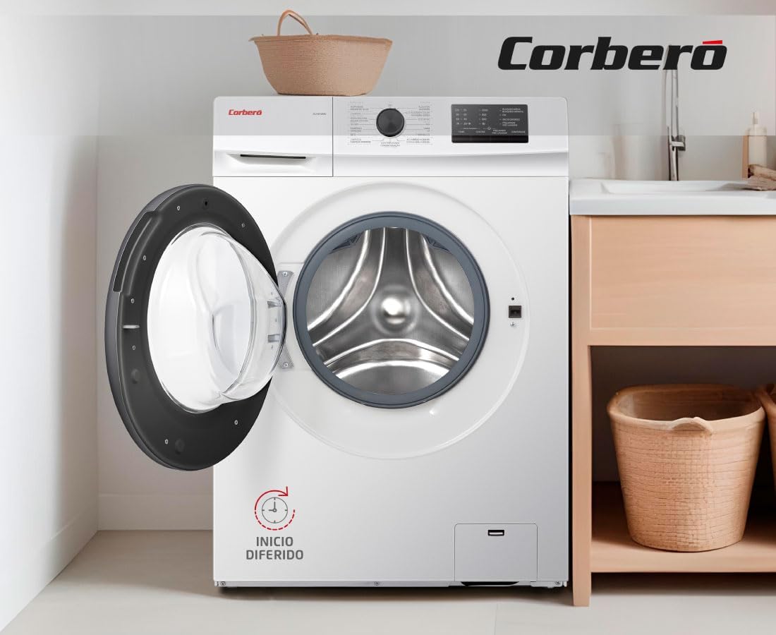 Corberó - Lavadora Carga Frontal | CLH610MC | 6 Kg | 1000 Rpm | 15 Programas | Inicio Diferido | Lavado Rápido | Blanco