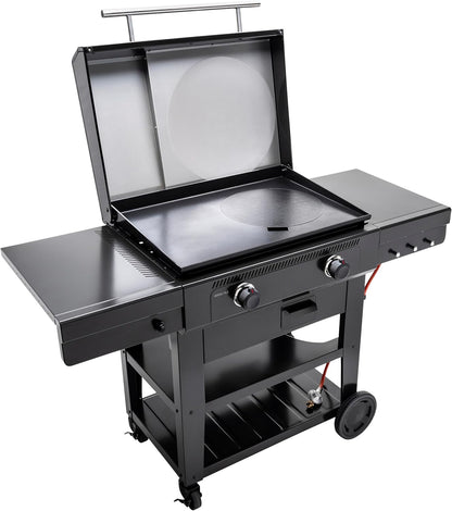 Char-Broil Barbacoa de Gas Versa-Tile, Plancha a Gas de 2 Zonas, Superficie de Cocción: 70 x 50 cm, Sistema de Módulos 3 en 1: Plancha, Parrilla y Horno para Pizza