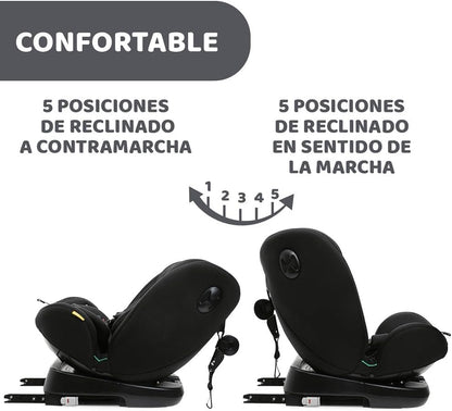 Chicco Unico EVO I'Size Classic, Silla de Coche ISOFIX para Bebés y Niños de 40 a 150 cm, Grupo 0123 Desde Recién Nacido hasta 12 Años, Giratoria 360º, Reductor, Ajustable y Protección Lateral, Negra