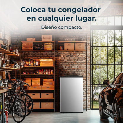 Cecotec Congelador Vertical Sobremesa 87L Bolero CoolMarket TF 87 Inox. 83,6 cm de Altura y 50,6 cm de Ancho, Bajo Consumo, Puerta Plana y Reversible, Diseño Compacto, Blanco