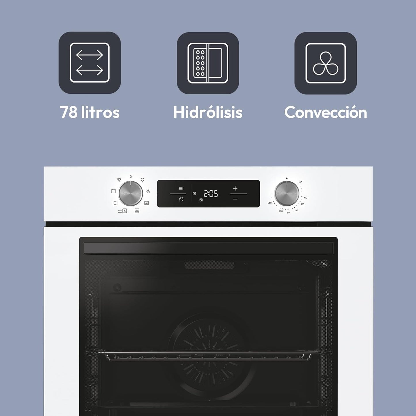 Candy Bake 600 CA6 N3T1HTW Horno Multifunción, 78L, Recetas a través de app hOn, 1 Bandeja y 1 Rejilla, Limpieza Hidrolítica, Convección + Ventilador, 9 Funciones, Ready UX, Blanco