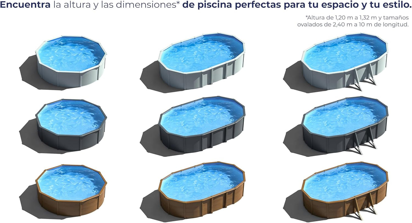 Piscina de Acero Elevada,Redonda con Aspecto Acero Blanco. Piscinas Desmontables para Jardín 240 x 120 cm - Piscina Gre KIT300ECO Fidji.