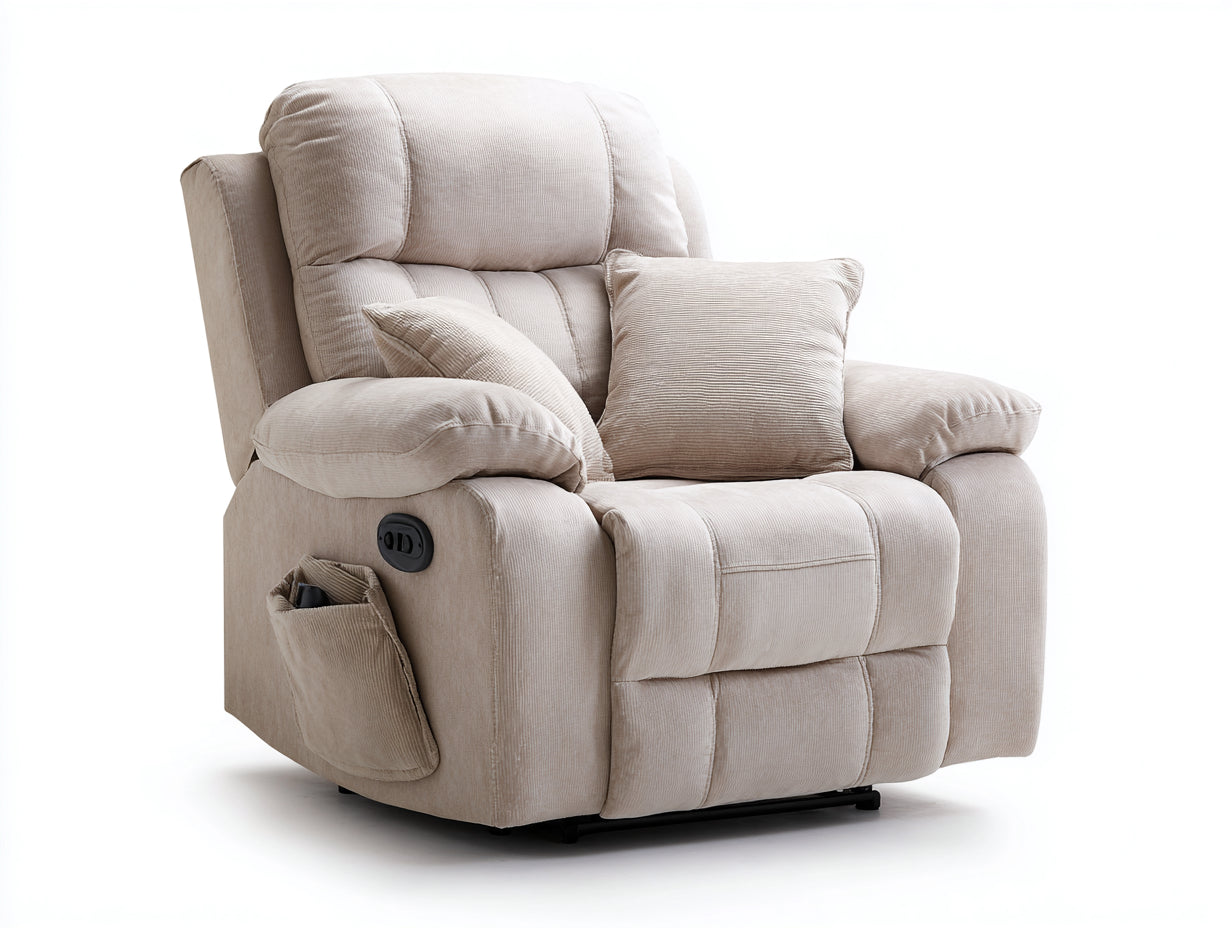 Sillones reclinables tapizados con bolsillo lateral y cojín 90x95x105 cm - beige - diseño moderno cómodo