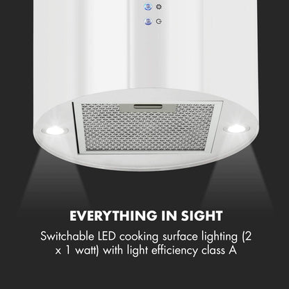 Klarstein Barett - Campana extractora aislada, Ø 35cm, Potencia de 190 W, Ventilación máxima de 590 m³/h, 3 niveles de potencia, CEE B, Iluminación LED, Acero inoxidable cepillado, Blanco