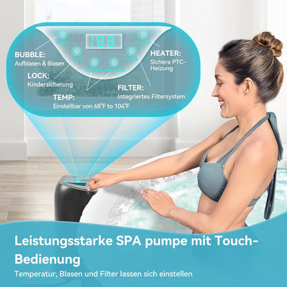 Hot Tub hinchable para 4 personas, 2400 W interior/exterior, piscina de spa de invierno, con 120 chorros de aire, protección contra heladas, 799 litros, a prueba de fugas, ahorro de energía