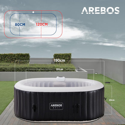 Arebos Bañera de hidromasaje con iluminación LED | SPA Hinchable | Interior y Exterior | 190x120 cm Ovalada | 2 Personas | 90 chorros de Masaje | con calefacción | 550 litros | Incl. Cubierta