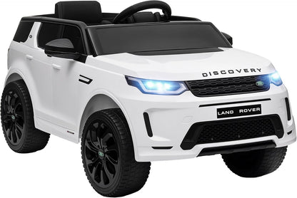 AIYAPLAY Coche Eléctrico para Niños de +3 Años con Licencia Land Rover Discovery Sport Carro Eléctrico Infantil con Batería 12V Mando a Distancia Arranque Lento Faros Bocina y Música Blanco