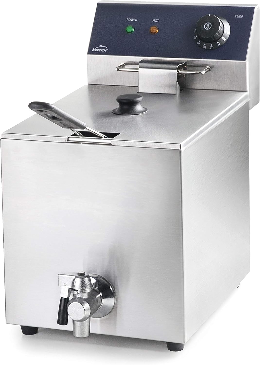Lacor 69468 69468-Freidora eléctrica con Grifo Profesional 3250 W, 8 L, Acero Inoxidable