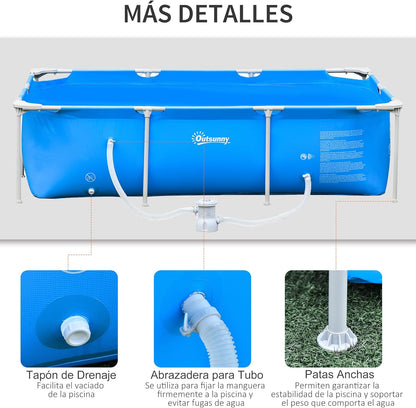 Outsunny Piscina Desmontable Tubular 252x152x65 cm con Depuradora de Cartucho 1200L/H Piscina Rectangular de Exterior para Adultos y Niños 2163L Azul
