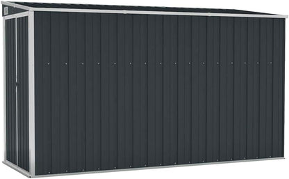 Caseta adosada Antracita, 118x288x178 cm, de Acero galvanizado, caseta de jardín metálica con Suelo, fijada a la Pared, cobertizo para Herramientas y Muebles de jardín.