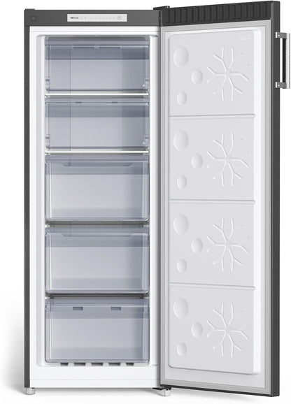 CHiQ Congelador Vertical No frost 166L,FSD166NE4E, Cajones XL, Control de Temperatura Electrónico, Puertas Reversibles, Silencioso, Ice Box, Color Inox Negro, Clase Energética E