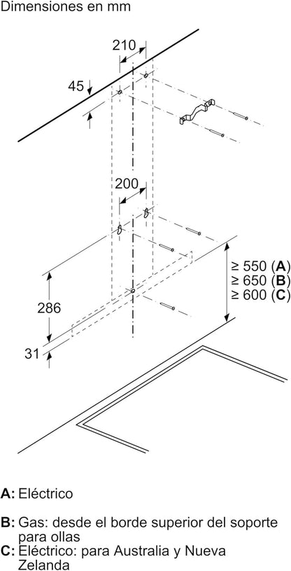 Bosch - Campana Extractora Decorativa de Pared, 90 cm, Serie 2, Control Mecánico, Iluminación LED, Acero Inoxidable, DWB96BC50