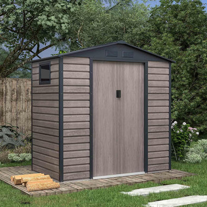 Gardiun Caseta Metálica Surrey 2,71 m2 Exterior 213x127x211 cm de Acero con Ventana Lateral y Efecto Madera Veteada