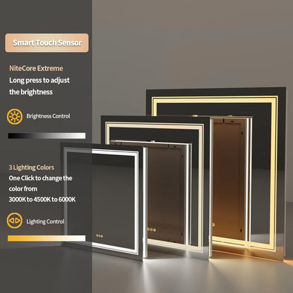 LUVODI Espejo Bano Led Cuadrado: 80x80 Espejos Baño Pared Antivaho Retroiluminado 80x80cm con Doble Fuente de Luz Led Interruptor Tactil Inteligente sin Marco para Maquillaje Cuardo de Baño Lavavo