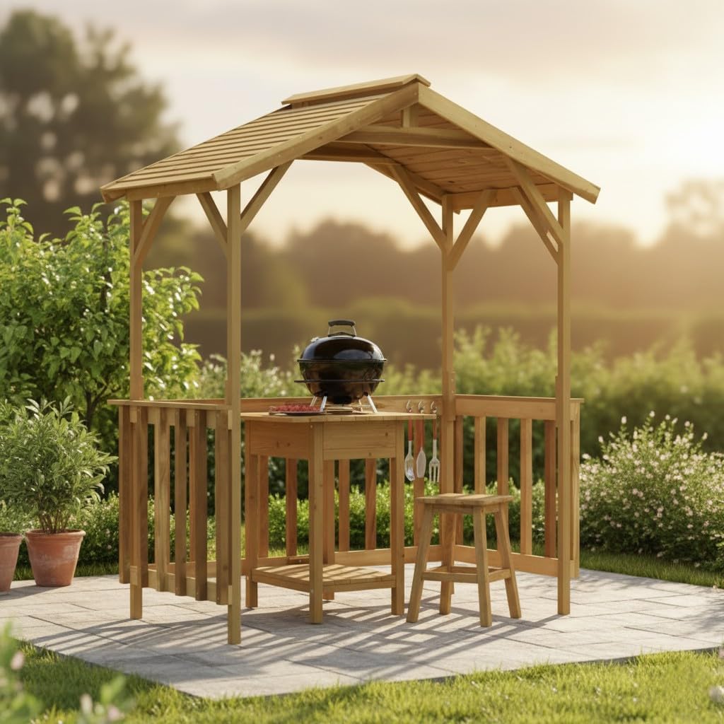 Pabellón para Barbacoa de Madera de Pino impregnada, 163,5x93x210 cm, caseta de jardín de Madera con Techo Inclinado, pérgola para barbacoas al Aire Libre y Fiestas en el jardín.