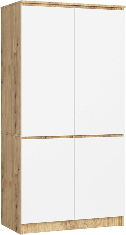 Armario AKORD S90 Roble Artisan 90 cm 4 puertas frente en color Blanco 90x51x180 cm