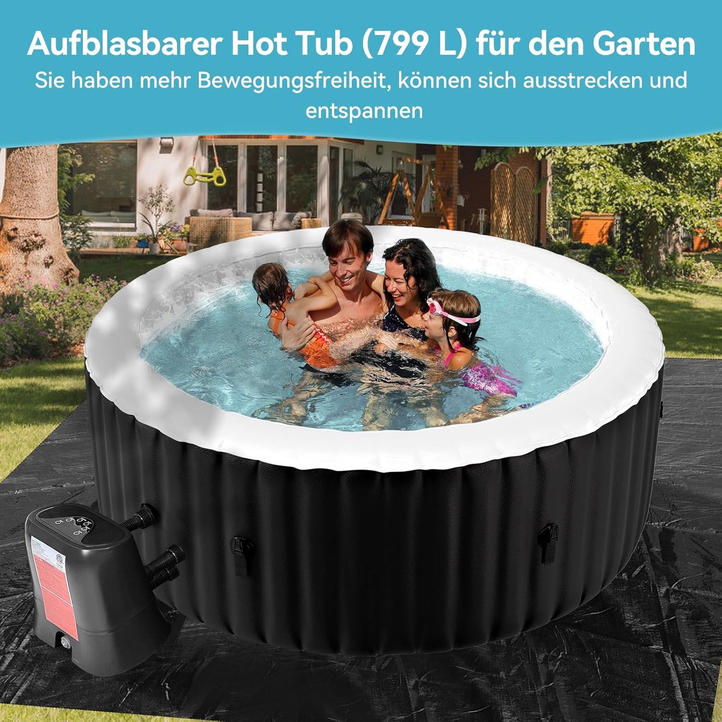 Hot Tub hinchable para 4 personas, 2400 W interior/exterior, piscina de spa de invierno, con 120 chorros de aire, protección contra heladas, 799 litros, a prueba de fugas, ahorro de energía
