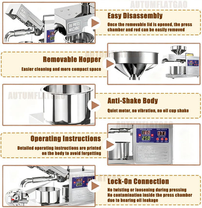 Prensa Aceite Oliva Automática De 820W, Maquina Cortar Aceitunas En Frío Y Caliente para El Hogar, Extractor De Aceite Eléctrico para Aceitunas, Cacahuetes, Sésamo, Soja Y Nueces