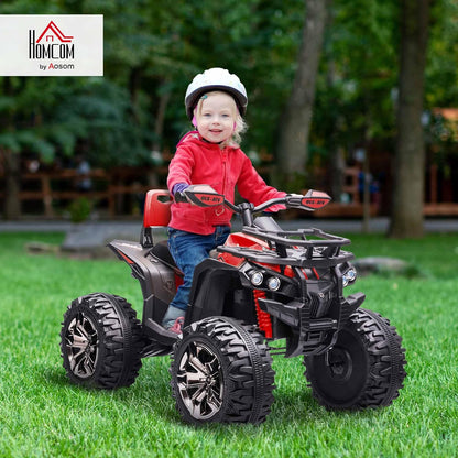 HOMCOM Quad Eléctrico 12V para Niños +3 Años con 2 Motores Faros Música Neumáticos de Suspensión Botones Avance y Retroceso Vehículo Eléctrico a Batería 100x65x73 cm Rojo