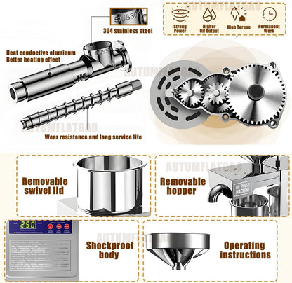 Prensa Aceite Oliva Automática De 820W, Maquina Cortar Aceitunas En Frío Y Caliente para El Hogar, Extractor De Aceite Eléctrico para Aceitunas, Cacahuetes, Sésamo, Soja Y Nueces