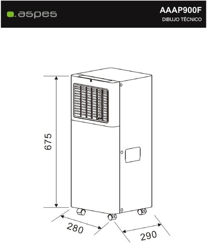 Aspes Aire Acondicionado Portátil, 9000 BTU. AAAP900F. Solo frío, Display LED Táctil, Temporizador, Mando a Distancia, Kit instalación ventana incluido, Clasificación Energética A