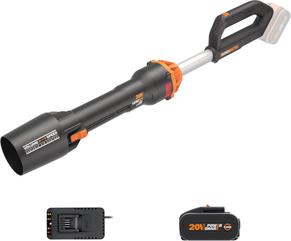 WORX WG543E Soplador de Hojas 20V-4Ah Nitro, superligero 1,7Kg, Motor brushless, 209Km/h, turbina Alto Volumen y Velocidad, para Limpieza de Jardines, Caminos y parcelas, Incluye batería y Cargador