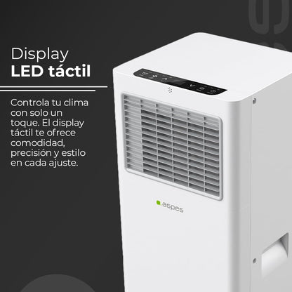 Aspes Aire Acondicionado Portátil, 9000 BTU. AAAP900F. Solo frío, Display LED Táctil, Temporizador, Mando a Distancia, Kit instalación ventana incluido, Clasificación Energética A