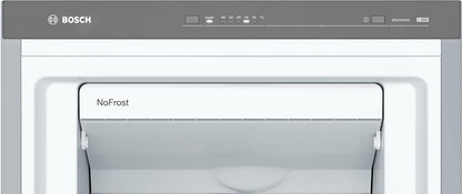 Bosch - Congelador Vertical NoFrost, Serie 4, alto 186 x ancho 60 cm, 242 L, Cajones BigBox para alimentos grandes, Sistema Multiairflow, Acero, GSN29VIEP