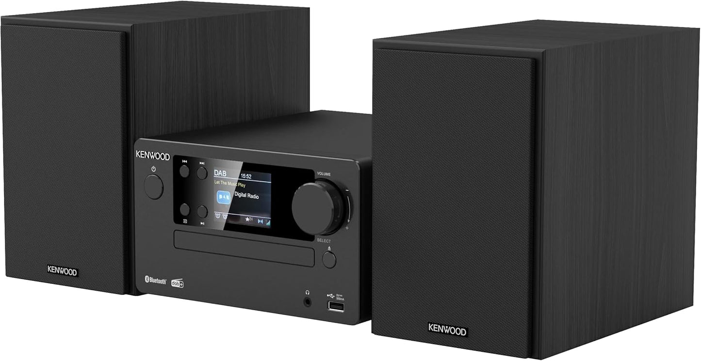 Microcadena HiFi Kenwood M-725DAB-B con CD, USB, Dab+ y Bluetooth Audio-Streaming. Color: Negro - Mini Equipo de Musica para casa