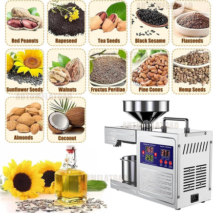 Prensa Aceite Oliva Automática De 820W, Maquina Cortar Aceitunas En Frío Y Caliente para El Hogar, Extractor De Aceite Eléctrico para Aceitunas, Cacahuetes, Sésamo, Soja Y Nueces