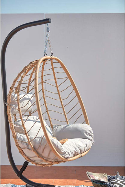 Concept-Usine | Hermosa Silla Colgante Lima en Estructura de Acero y Resina Aspecto Ratán Color Beige, Cojín Acolchado Cómodo y Extraíble. Hamaca Impermeable y Resistente, Soporta 160 Kg