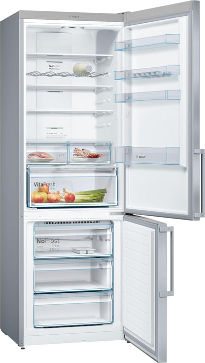 Bosch Serie 4 - Frigorífico combinado, NoFrost, alto 203 x ancho 70 cm, 438 L, Tecnología VitaFresh, Blanco - KGN49XIDQ