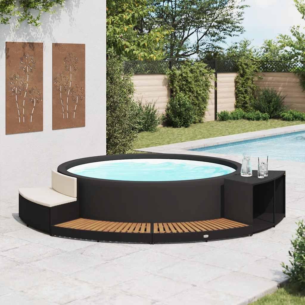 vidaXL Borde de Bañera Hidromasaje SPA Ratán Rintético Gris