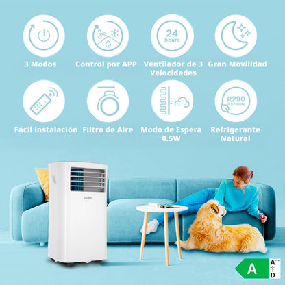 COMFEE Pingüino Aire Acondicionado Portátil 8000 BTU / 2000 Frigorías – Climatizador sin unidad exterior – Enfriador Silencioso Bajo Consumo con Kit de Ventana | 3x1 Refrigera, Ventila y Deshumidifica
