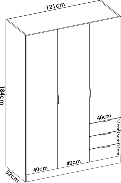 DEKIT GRUPO RIMOBEL Armario Ropero 3 Puertas Y 3 Cajones - Blanco - 121X184X52 Cm