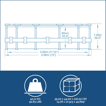 Bestway Steel Pro MAX Frame - Piscina Redonda (366 x 100 cm, Incluye Bomba de Filtro, Efecto Madera)