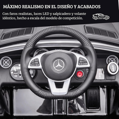 DEVESSPORT Coche Eléctrico Infantil Mercedes SLC 300 12V | con Mando, Faros LED, Música, USB y Apertura de Puertas – para Niños de 3 a 6 Años (Blanco)