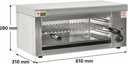 Salamandra Profesional Eléctrica 2000 W – Acero Inoxidable 18/10 – Temporizador 30 min – 50-300 °C – Uso Industrial Hostelería