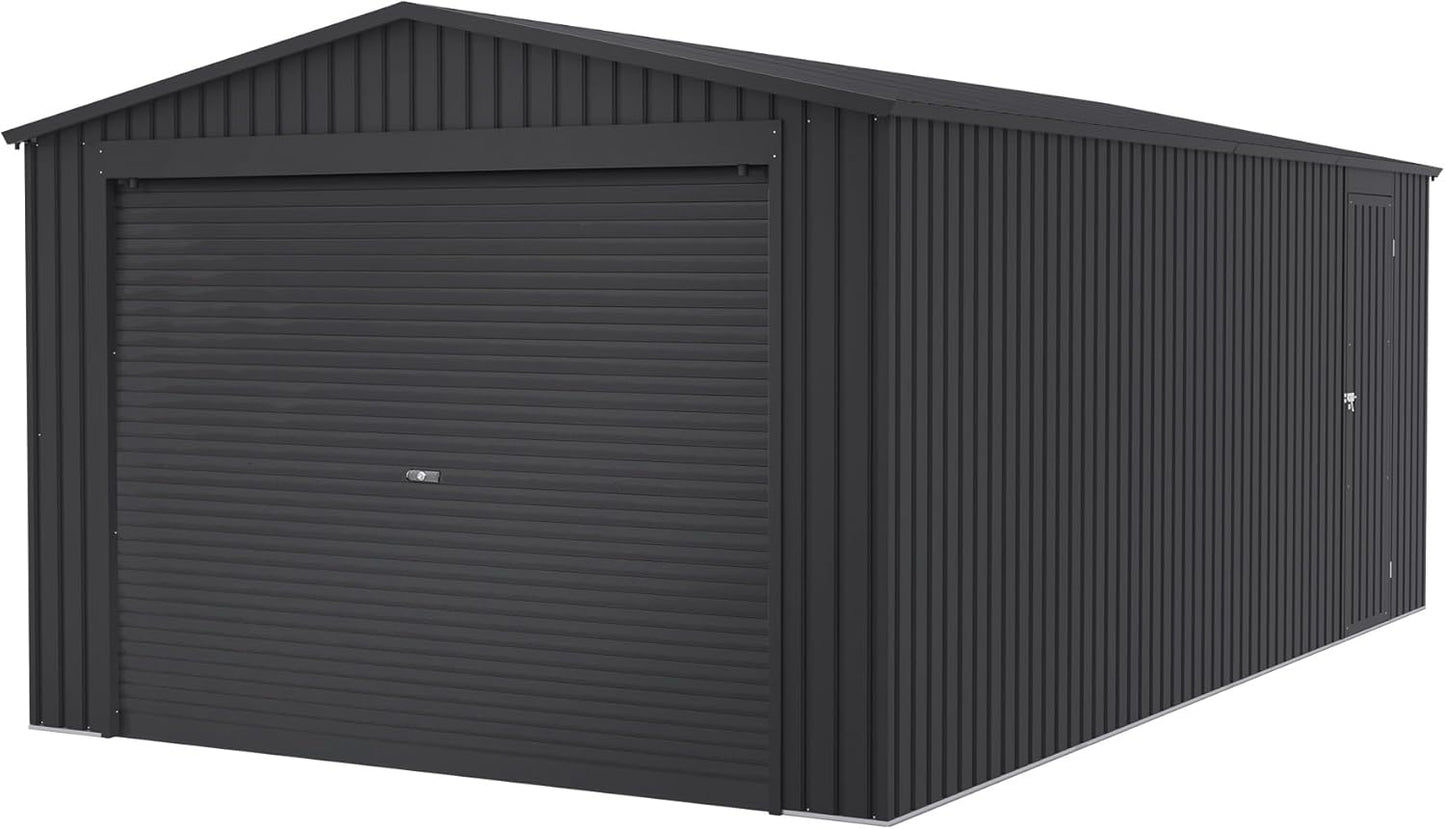 Wasabi - Garaje Metálico 19,52m2 Jarama – Portón Amplio Enrollable - Resguardo Exterior Coche - Cierre Seguridad Llave - Puerta Lateral Peatonal - Cochera Cobertizo Jardín Almacenaje – 576x338x243cm