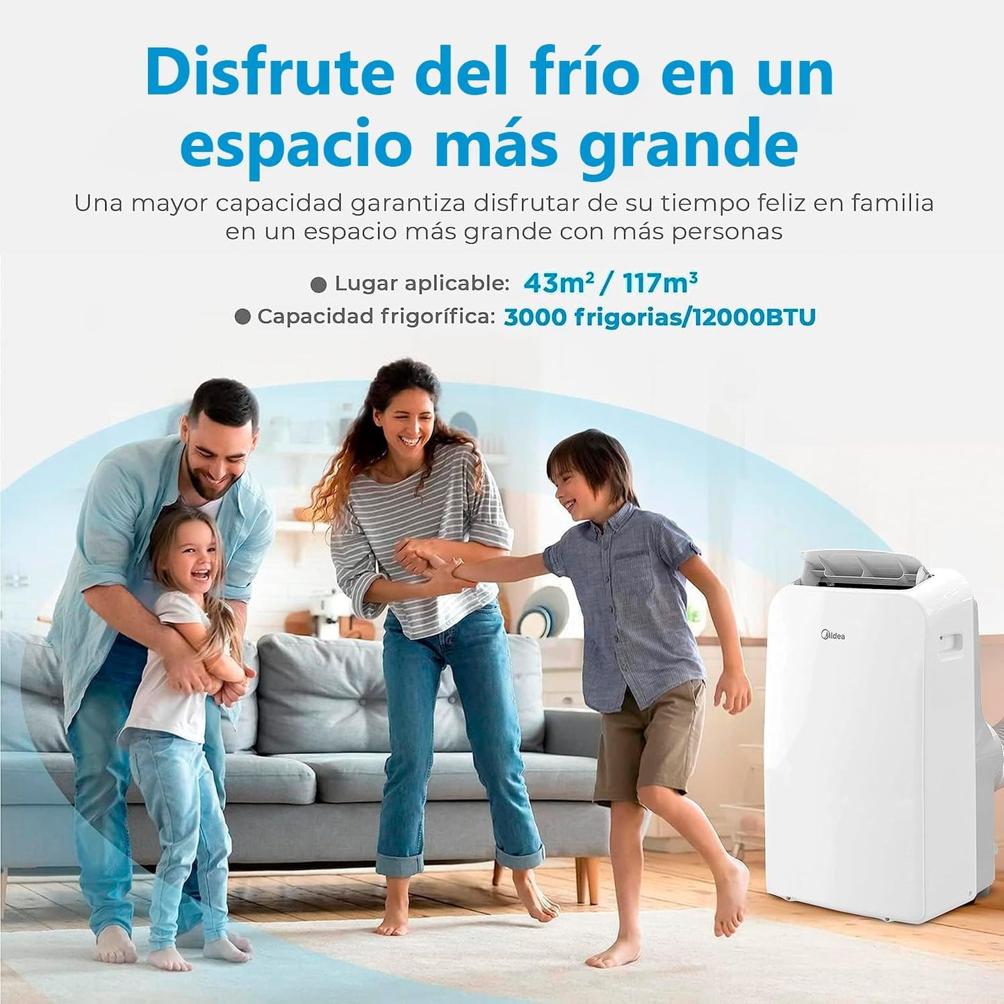 MIDEA Pingüino Aire Acondicionado Portátil 3 en 1 | 3000 Frigorías / 12000 BTU | Air conditioner Silencioso 43m2 - Deshumidificador Ventilador Climatizador 3500 W - 4 modalidades con kit de ventana