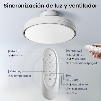 Silencioso Sin Aspas Ventilador de Techo con Luz Regulable 60W 30W Motor DC 30W Luz CCT 3000-5700K LED Lampara Ventilador Techo y Mando 6Velocidades Temporizador Memoria Apto para Salón Dormitorio