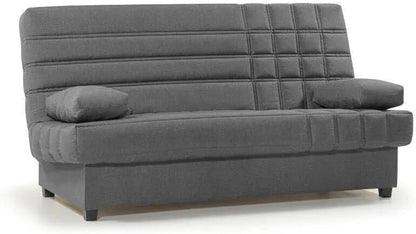 SHIITO | Sofá Cama 3 Plazas con Arcón - Modelo Trevor- Apertura Clic-Clac | 100x193x100 cm | 2 Cojines Incluidos | Color Gris Oscuro Comodidad | Comodidad con Estilo