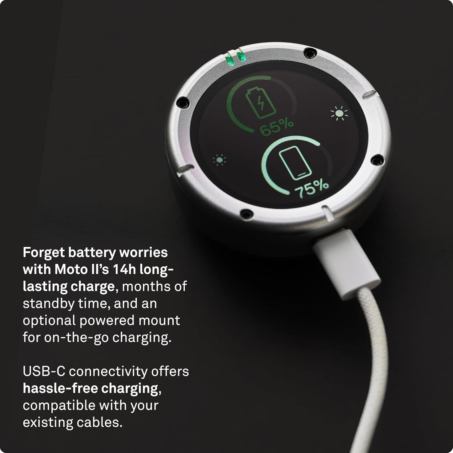 Beeline Moto II - Sistema de navegación para motores | Navegación mundial | Mini carta a la carta | 14 minerales Temps écoulé | Protección de control de agua y limpieza IP67 | Premio USB-C con soporte