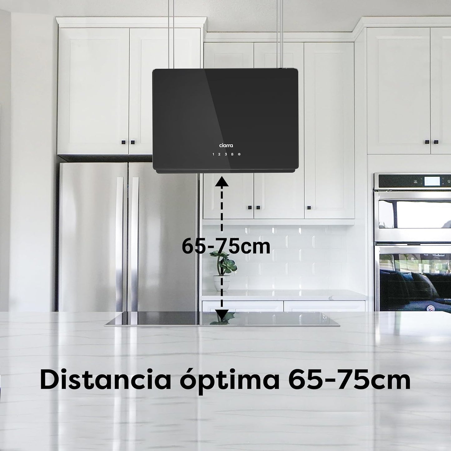 CIARRA CBCB4850 Campana Extractora en Isla sin Salida de Humos Clase A+++ 48cm 700m³/ h WiFi y Control Táctil Filtro de Carbón Incluido 4 Velocidades 2 Luces LED Negro