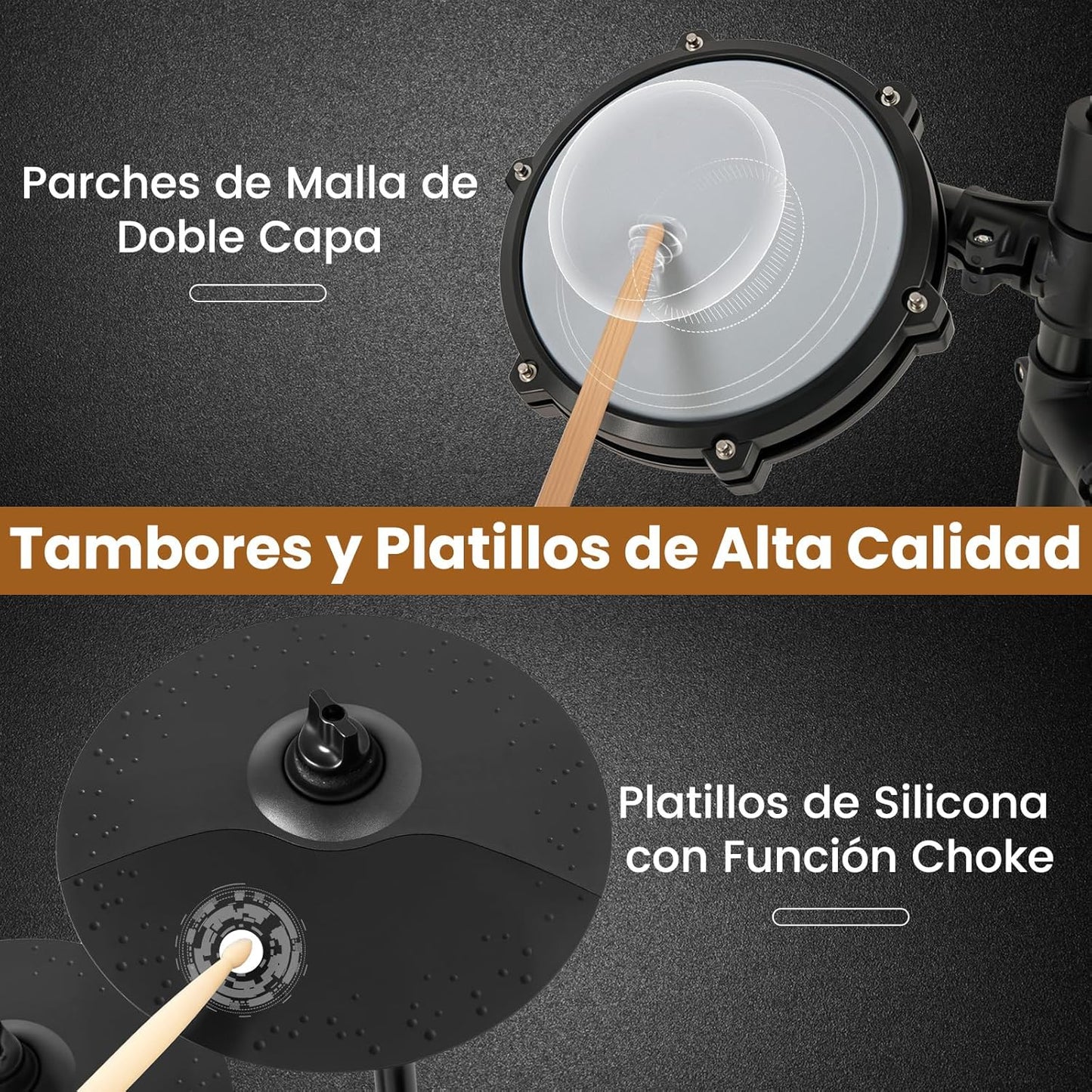 COSTWAY Batería Eléctrica, Kit de Batería Plegable con Pads de Malla Silenciosos, Platillo, 225 Sonidos y 30 Demos, Metrónomo y USB Midi, Bombo, 2 Baquetas, Taburete Ajustable, para Adultos y Niños