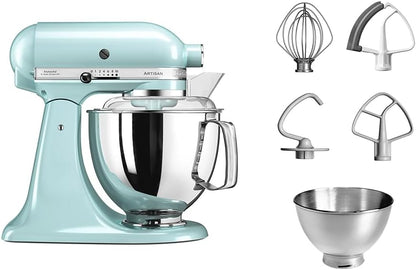 KitchenAid Batidora amasadora - Artisan - Robot de Cocina con Cabezal Inclinable - Amasadora con 5 Accesorios - Batidora de repostería con 2 boles de Acero Inoxidable - 4,8 L y 3 L - Azul hielo