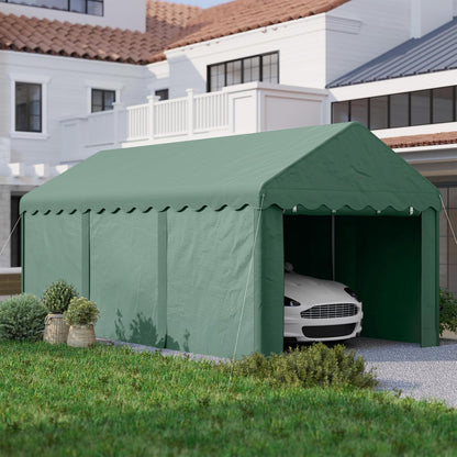 Outsunny Carpa Garaje 6x3 m Garaje Exterior para Coche Impermeable Garaje Portátil Anti-UV con Paredes Laterales Desmontables y 2 Puertas con Cremallera Verde